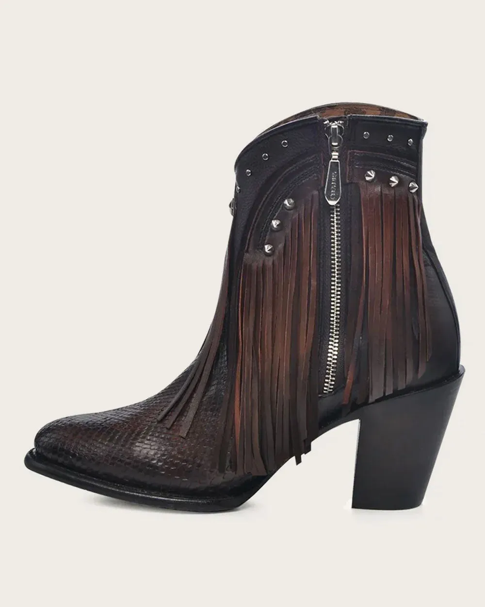 Ankle brown bootie with fringes