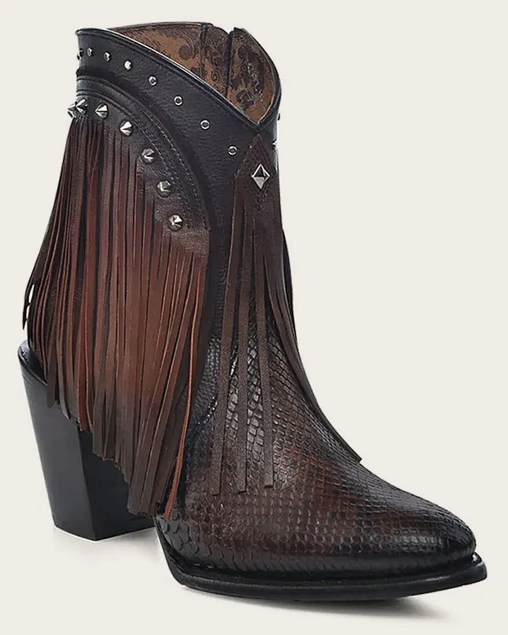 Ankle brown bootie with fringes