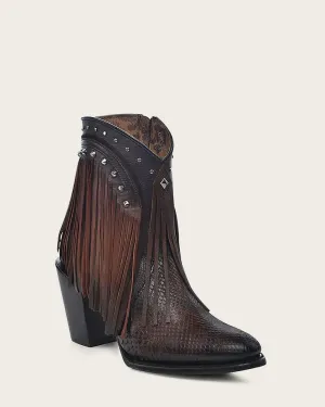 Ankle brown bootie with fringes