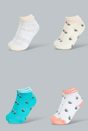 Assorted Printed Ankle Socks For Baby Girls (Pack of 4)