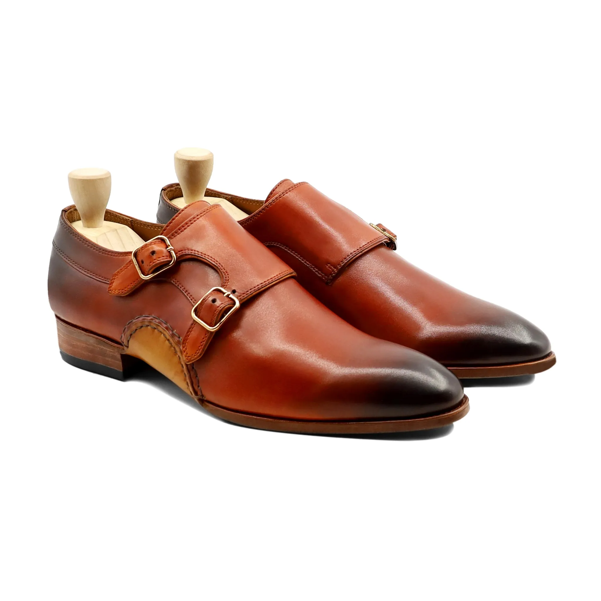 Baton - Men's Burnish Orange Calf Leather Double Monkstrap