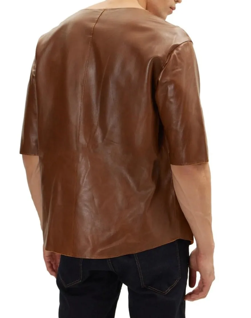 Brown Leather T Shirt