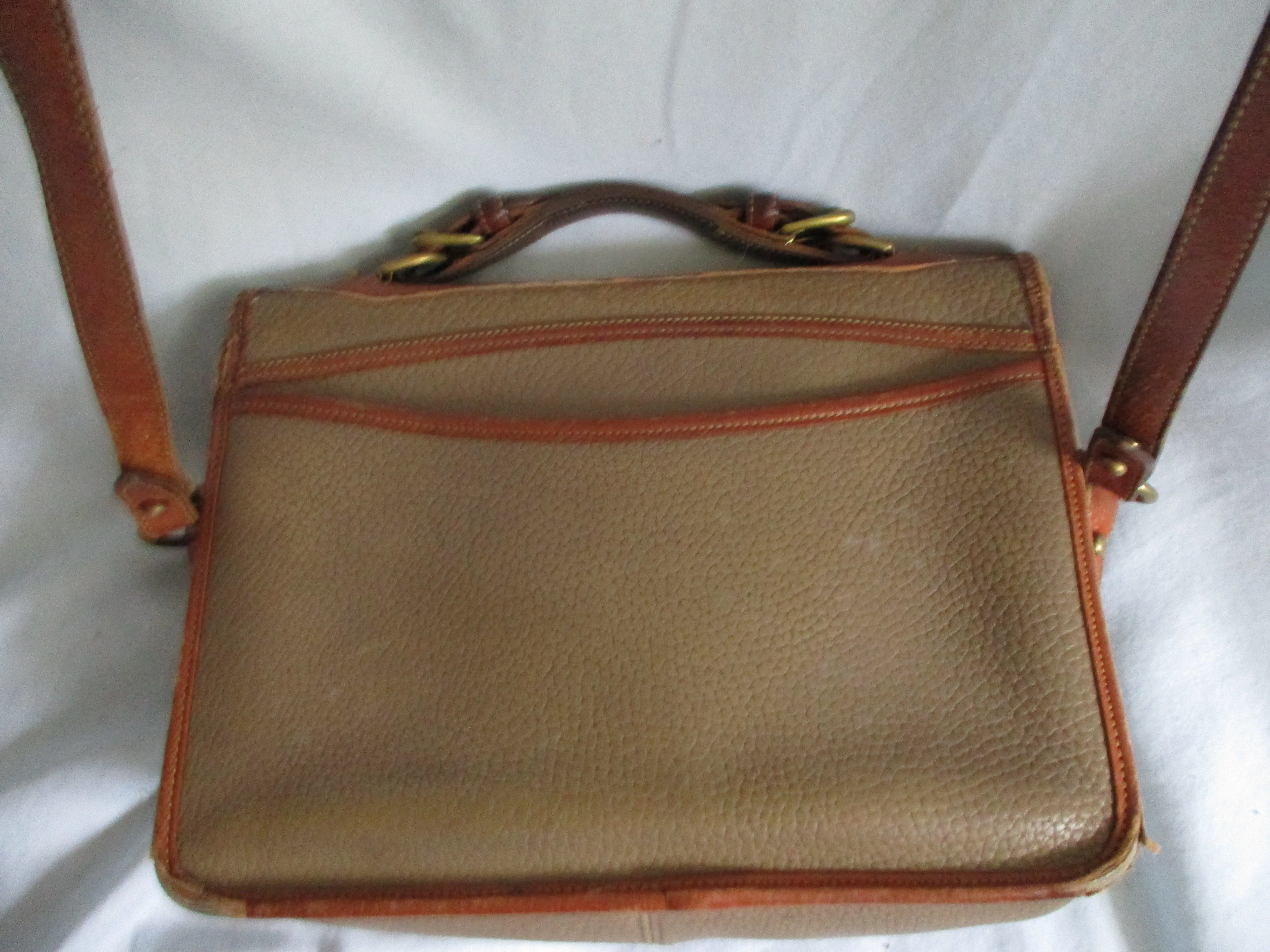 DOONEY & BOURKE Pebbled Leather Purse Satchel Bag Briefcase Crossbody BEIGE