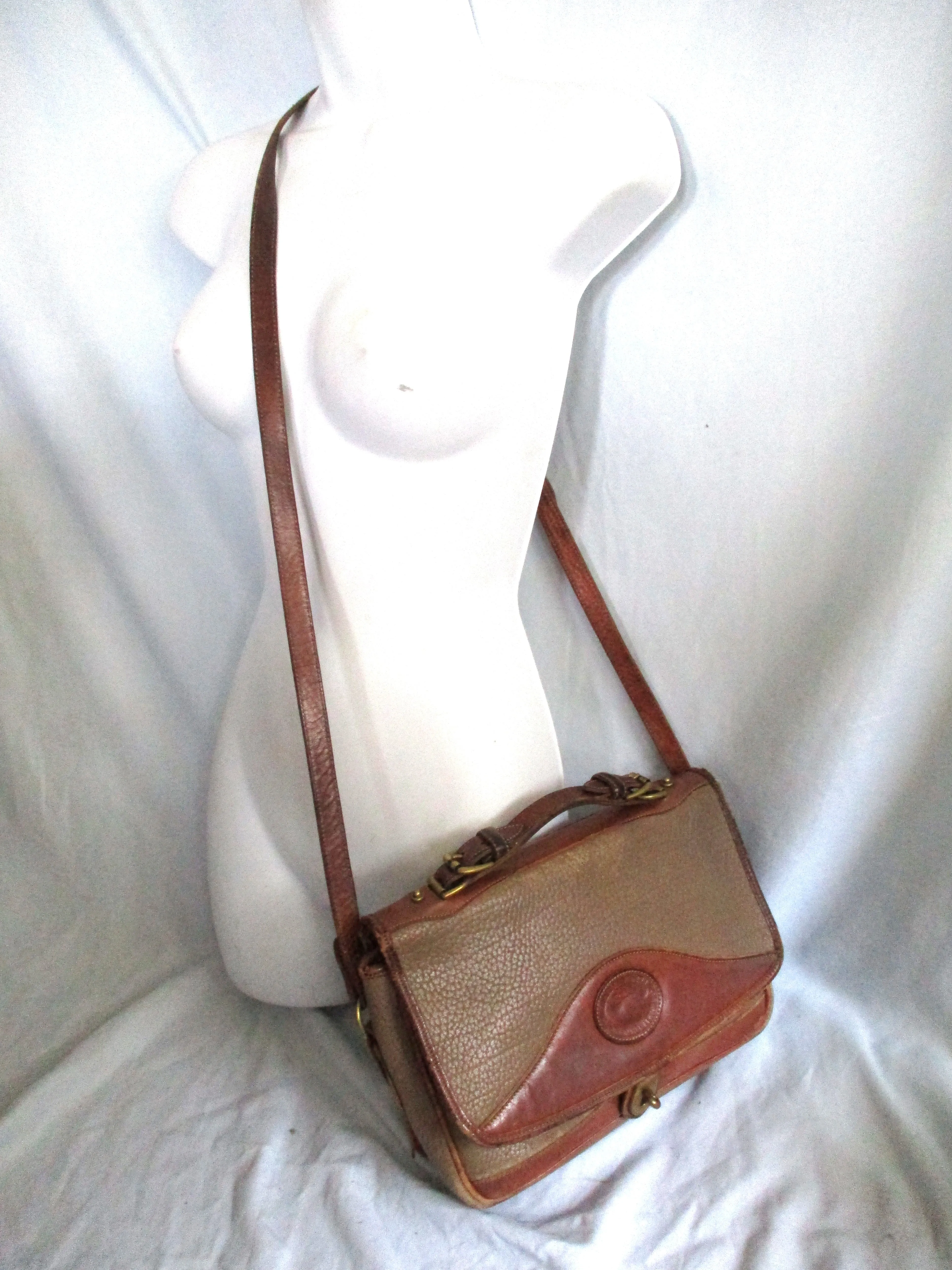 DOONEY & BOURKE Pebbled Leather Purse Satchel Bag Briefcase Crossbody BEIGE