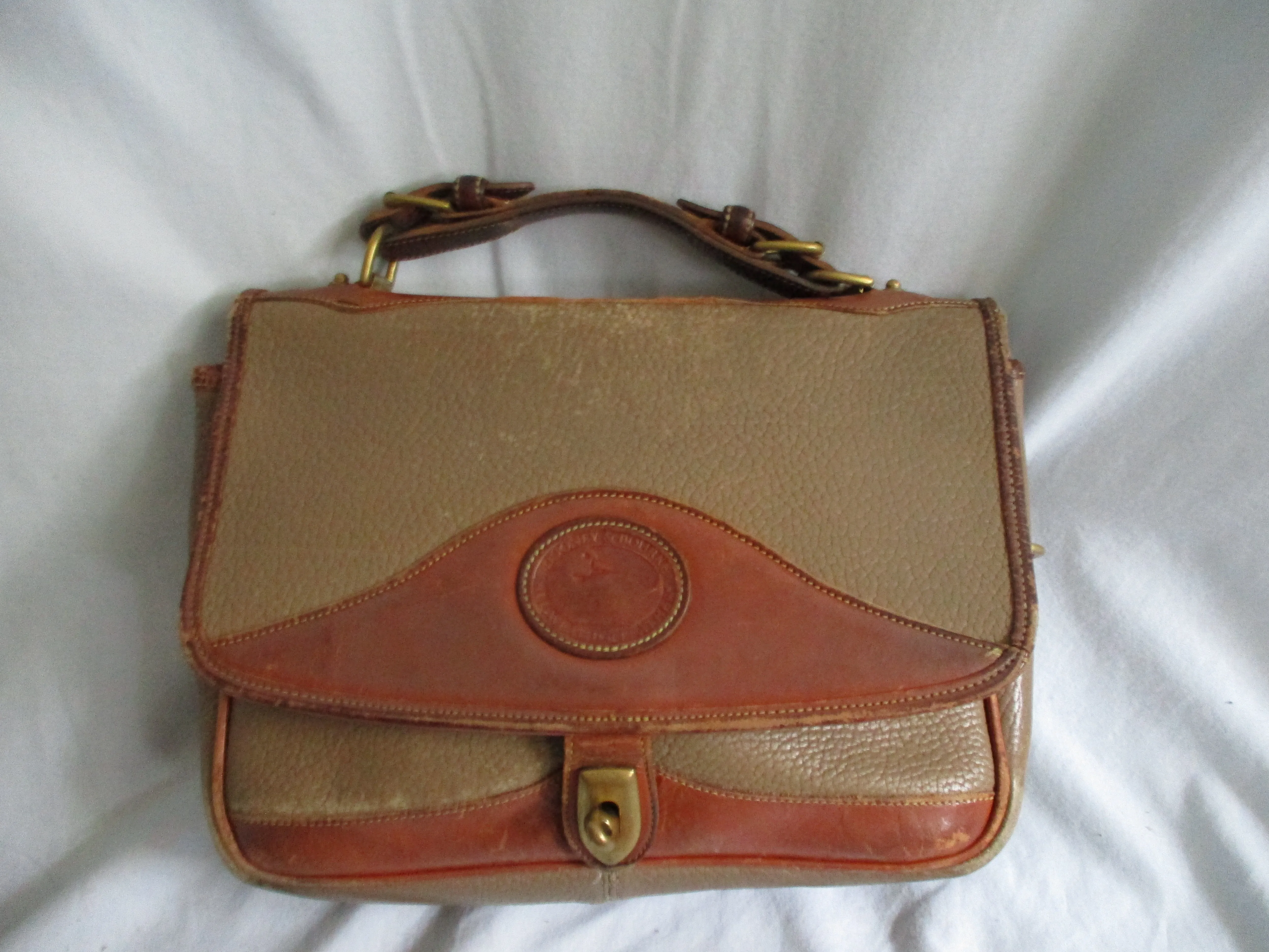 DOONEY & BOURKE Pebbled Leather Purse Satchel Bag Briefcase Crossbody BEIGE