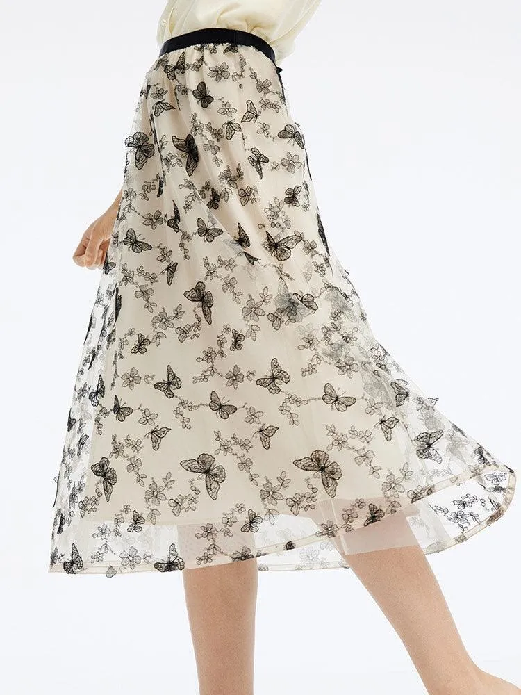 Embroidery Mid-Calf Skirt