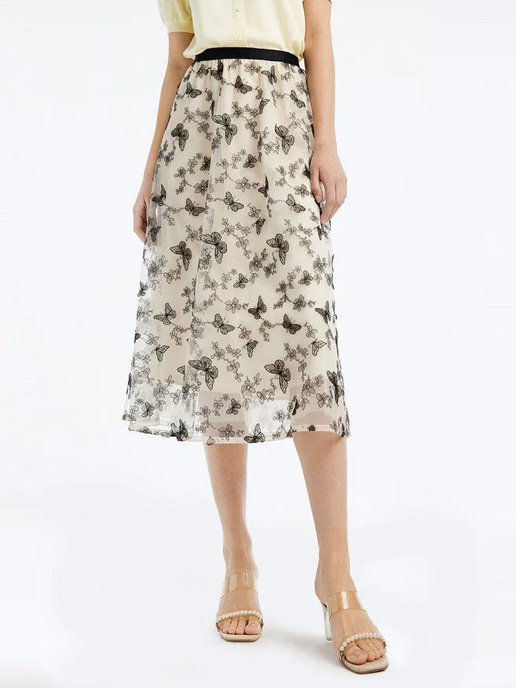 Embroidery Mid-Calf Skirt