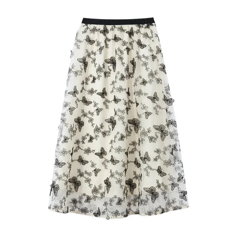 Embroidery Mid-Calf Skirt