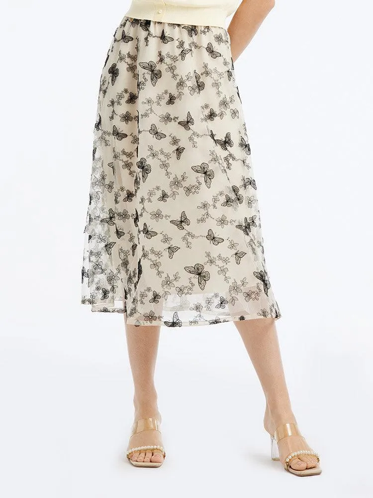 Embroidery Mid-Calf Skirt