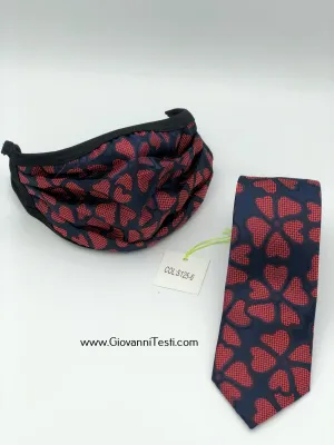 Face Mask & Tie Set S125-6, Navy / Red