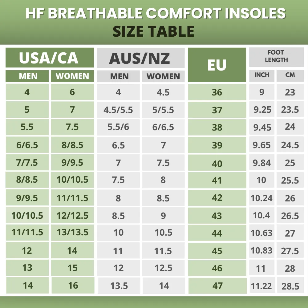 HF Breathable Comfort Insoles - Lightweight, Supportive, and Foot-freshening