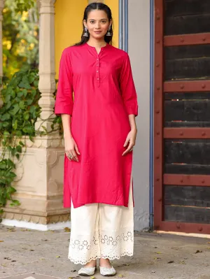 Juniper Pink Solid Modal Rayon Straight Kurta With Half Placket At Front