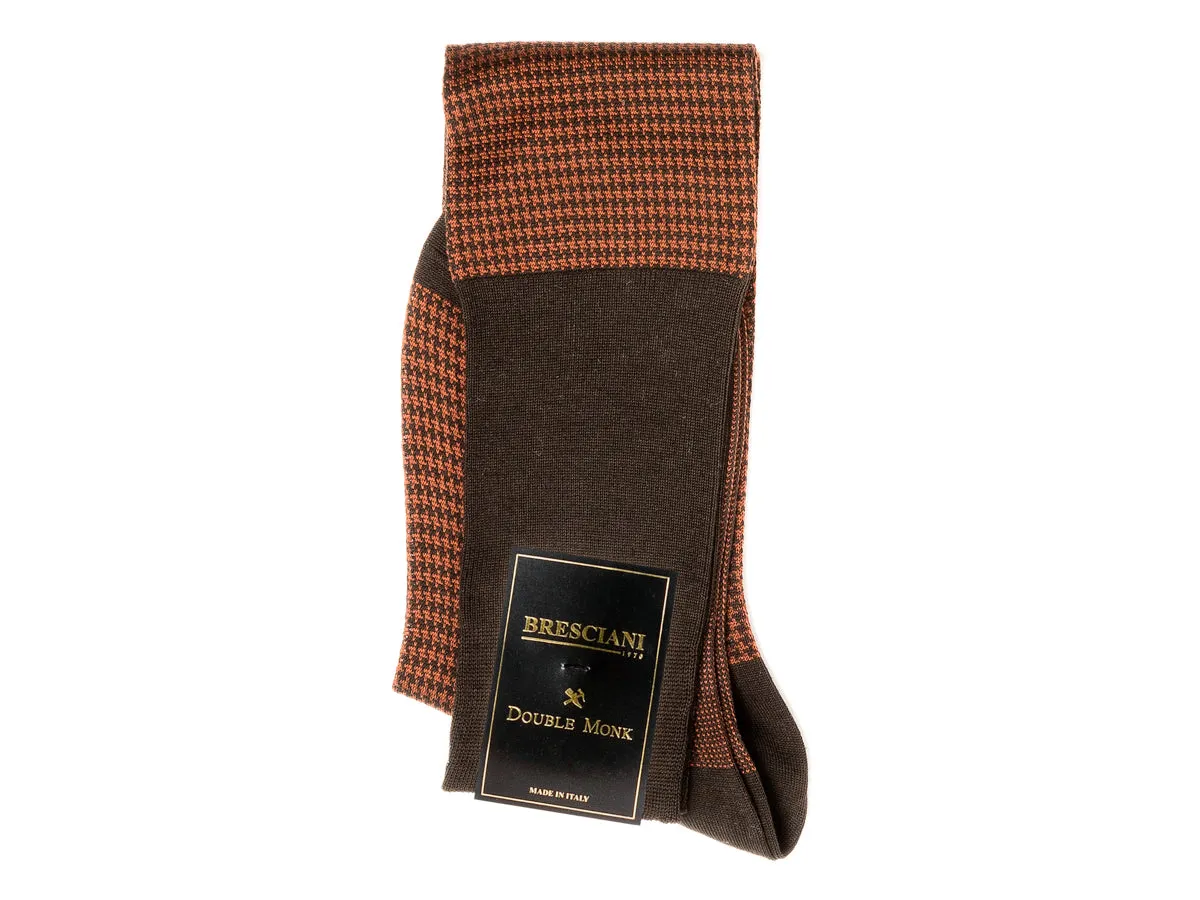 Knee Length Cotton Socks Dark Brown & Fawn Dogstooth