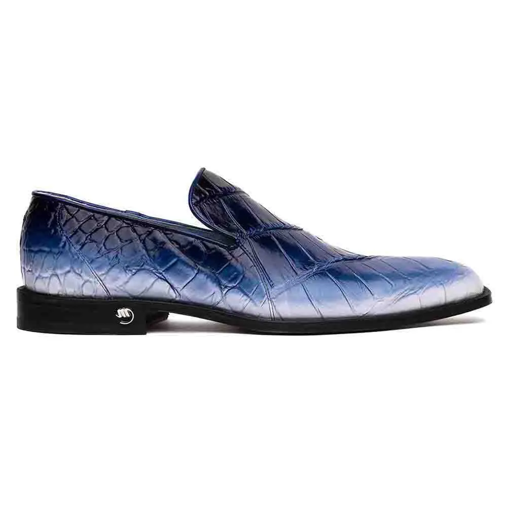 Mauri Men's Montecarlo White/Blue Full Alligator Wholecut Slip-On Dress Shoes