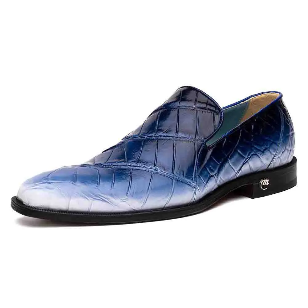 Mauri Men's Montecarlo White/Blue Full Alligator Wholecut Slip-On Dress Shoes