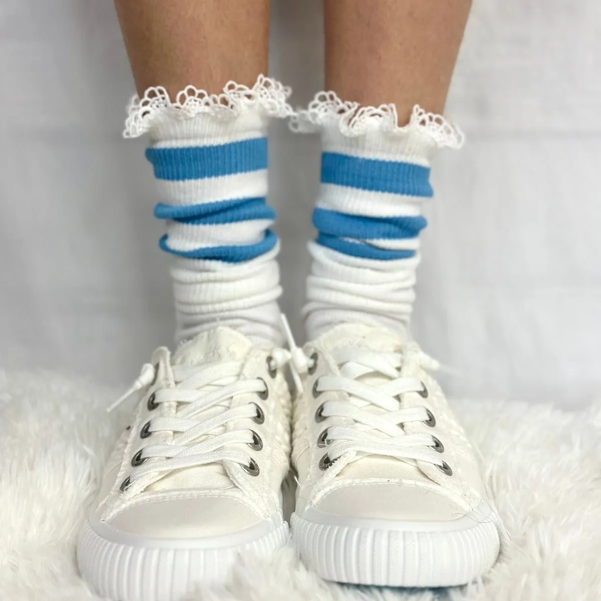 SCHOOLGIRL  striped athletic socks women's - blue