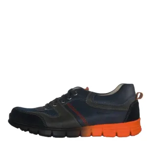 Szamos Kid Boy Sneakers In Blue And Grey Color With Orange Detail And Laces - Made In Europe