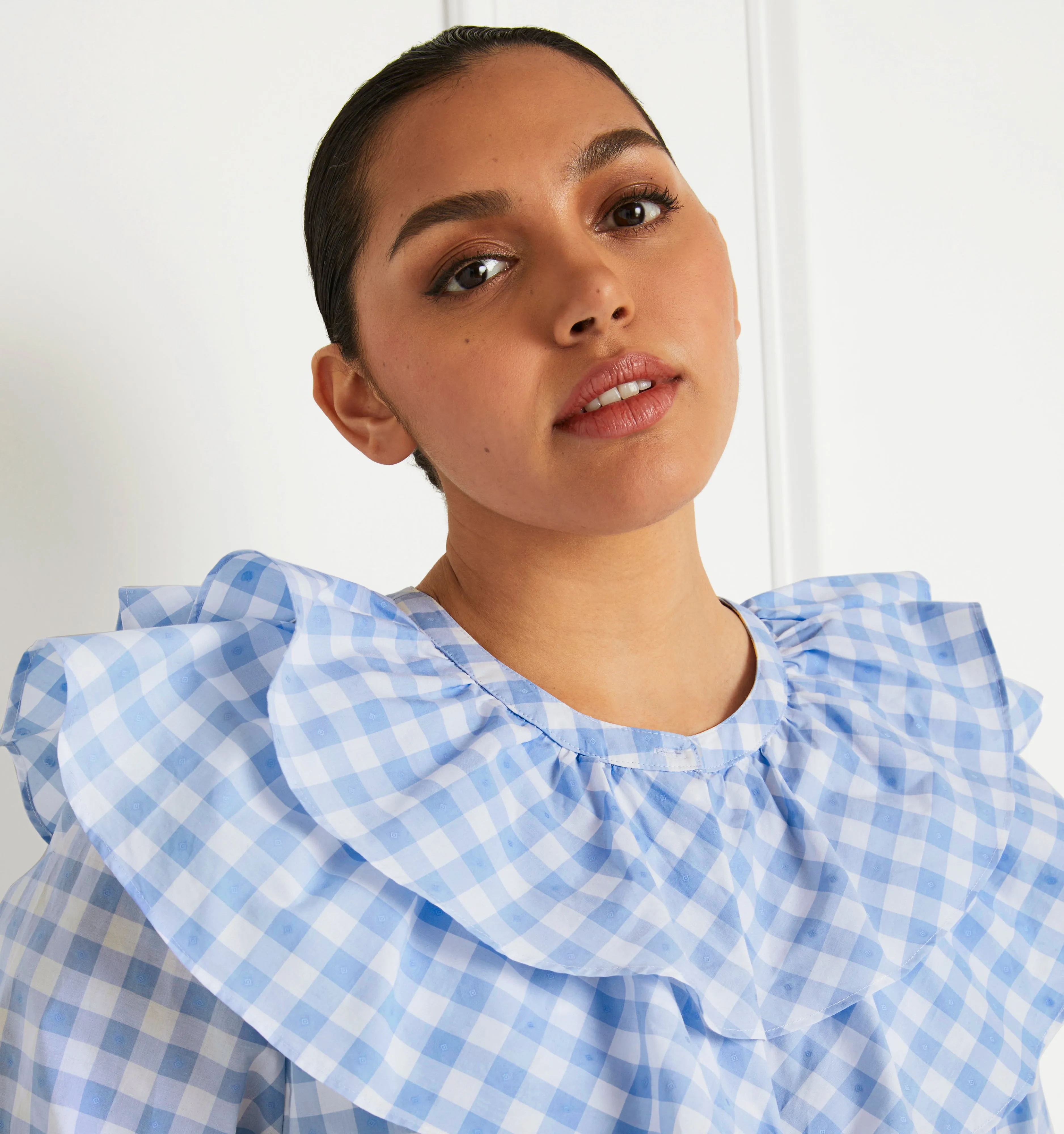 The Colette Dress - Blue Clip Dot Check